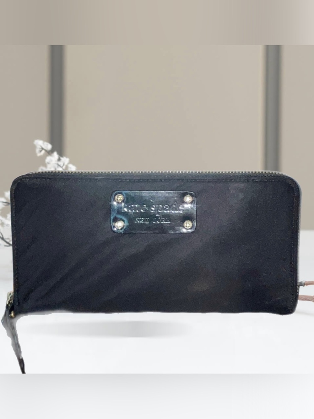 Kate Spade Black Nylon Zip Continental Wallet with Gold Tone Hardware